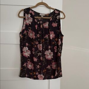 LOFT Floral Sleeveless Blouse - Black , pink, orange and green